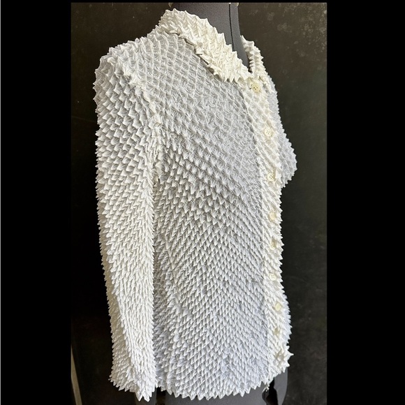 RARE VINTAGE 1990s ISSEY MIYAKE WHITE PUCKERED CARDIGAN TOP HEDGEHOG PORCUPINE M - Picture 3 of 7